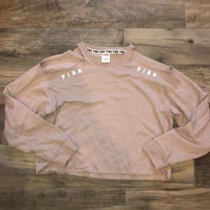 PINK Cropped Shoulder Cut-out Sweater